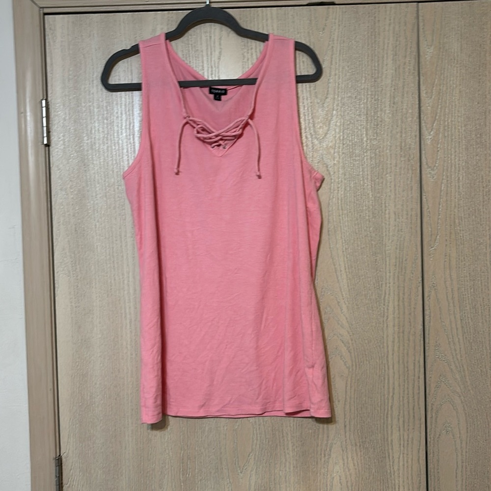 Women’s Pink Ribbed Fitted Tank with Tie Details